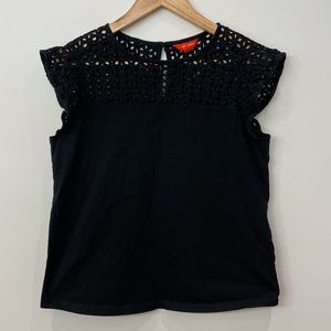 JOE FRESH, 100% cotton, Eyelet, Black, Cap Sleeve Top, Size Medium